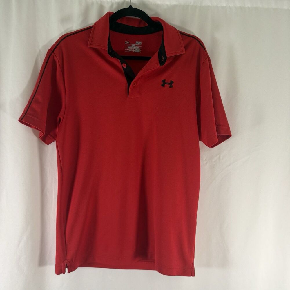 Under Armour Polo Shirt Men's Small Red Short Sleeve Loose Heat Gear